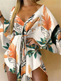 Women's Batwing Sleeve Floral S-2XL Rompers Fashion Designer Rompers-Women's Plus Size Fashion Designer Rompers / Jumpsuits-International Women's Clothing