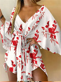 Women's Batwing Sleeve Floral S-2XL Rompers Fashion Designer Rompers-Women's Plus Size Fashion Designer Rompers / Jumpsuits-International Women's Clothing