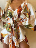 Women's Batwing Sleeve Floral S-2XL Rompers Fashion Designer Rompers-Women's Plus Size Fashion Designer Rompers / Jumpsuits-International Women's Clothing