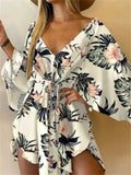 Women's Batwing Sleeve Floral S-2XL Rompers Fashion Designer Rompers-Women's Plus Size Fashion Designer Rompers / Jumpsuits-International Women's Clothing