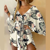 Women's Batwing Sleeve Floral S-2XL Rompers Fashion Designer Rompers-Women's Plus Size Fashion Designer Rompers / Jumpsuits-International Women's Clothing