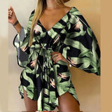 Women's Batwing Sleeve Floral S-2XL Rompers Fashion Designer Rompers-Women's Plus Size Fashion Designer Rompers / Jumpsuits-International Women's Clothing