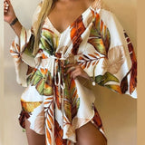 Women's Batwing Sleeve Floral S-2XL Rompers Fashion Designer Rompers-Women's Plus Size Fashion Designer Rompers / Jumpsuits-International Women's Clothing