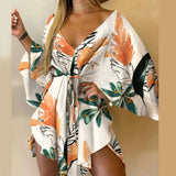 Women's Batwing Sleeve Floral S-2XL Rompers Fashion Designer Rompers-Women's Plus Size Fashion Designer Rompers / Jumpsuits-International Women's Clothing