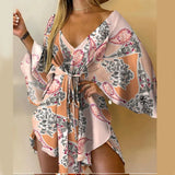 Women's Batwing Sleeve Floral S-2XL Rompers Fashion Designer Rompers-Women's Plus Size Fashion Designer Rompers / Jumpsuits-International Women's Clothing