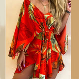 Women's Batwing Sleeve Floral S-2XL Rompers Fashion Designer Rompers-Women's Plus Size Fashion Designer Rompers / Jumpsuits-International Women's Clothing