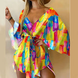 Women's Batwing Sleeve Floral S-2XL Rompers Fashion Designer Rompers-Women's Plus Size Fashion Designer Rompers / Jumpsuits-International Women's Clothing