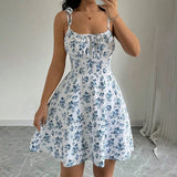 Women's Floral Spaghetti Strap Fashion Designer Backless S-L Dresses (Short)