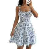 Women's Floral Spaghetti Strap Fashion Designer Backless S-L Dresses (Short)