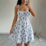 Women's Floral Spaghetti Strap Fashion Designer Backless S-L Dresses (Short)