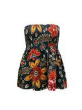 Women's Floral Strapless Elastic Tops 1-8XL Fashion Designer Singlets (Plus Size)-