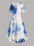 Women's Floral V-neck Fashion Designer 1-5XL Dresses (Midi)