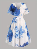 Women's Floral V-neck Fashion Designer 1-5XL Dresses (Midi)