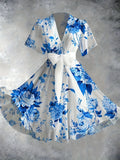 Women's Floral V-neck Fashion Designer 1-5XL Dresses (Midi)