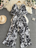 Women's Floral V Neck Rompers Long Sleeve Fashion Designer Jumpsuits-Women's Fashion Designer Rompers / Jumpsuits