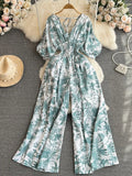 Women's Floral V Neck Rompers Long Sleeve Fashion Designer Jumpsuits-Women's Fashion Designer Rompers / Jumpsuits