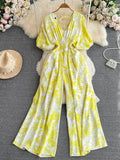 Women's Floral V Neck Rompers Long Sleeve Fashion Designer Jumpsuits