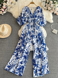 Women's Floral V Neck Rompers Long Sleeve Fashion Designer Jumpsuits-Women's Fashion Designer Rompers / Jumpsuits