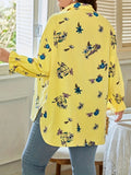 Women's Floral Yellow Blouse Fashion Designer 1-5XL Long-Sleeve Tops (Plus Size)