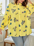 Women's Floral Yellow Blouse Fashion Designer 1-5XL Long-Sleeve Tops (Plus Size)