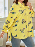 Women's Floral Yellow Blouse Fashion Designer 1-5XL Long-Sleeve Tops (Plus Size)