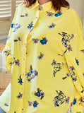 Women's Floral Yellow Blouse Fashion Designer 1-5XL Long-Sleeve Tops (Plus Size)