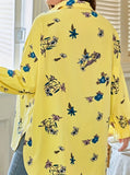 Women's Floral Yellow Blouse Fashion Designer 1-5XL Long-Sleeve Tops (Plus Size)