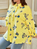 Women's Floral Yellow Blouse Fashion Designer 1-5XL Long-Sleeve Tops (Plus Size)