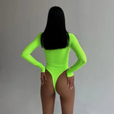 Women's Fluorescent  Asymmetrical Neck Fashion Designer Bodysuit Rompers