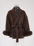 Women's Fur Fashion Designer Belted Wrap S-L Jackets-Women's Fashion Designer Jackets-Coffee-Women&#x27;s fashion designer plus size clothes