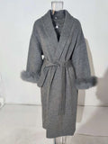 Women's Fur Fashion Designer Belted Wrap S-L Jackets-Women's Fashion Designer Jackets-Long Pattern Gray-Women&#x27;s fashion designer plus size clothes