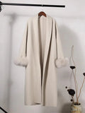 Women's Fur Fashion Designer Belted Wrap S-L Jackets-Women's Fashion Designer Jackets-Long Pattern White-Women&#x27;s fashion designer plus size clothes