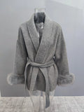 Women's Fur Fashion Designer Belted Wrap S-L Jackets-Women's Fashion Designer Jackets-Pattern gray-Women&#x27;s fashion designer plus size clothes