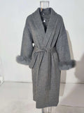 Women's Fur Fashion Designer Belted Wrap Winter Jackets-Women's Fashion Designer Jackets