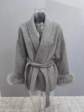Women's Fur Fashion Designer Belted Wrap Winter Jackets-Women's Fashion Designer Jackets