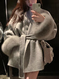 Women's Fur Fashion Designer Belted Wrap Winter Jackets-Women's Fashion Designer Jackets