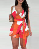 Women's Geometrical S-3XL Fashion Designer Playsuit Rompers-Women's Fashion Designer Rompers / Jumpsuits-Orange-Women&#x27;s fashion designer plus size clothes