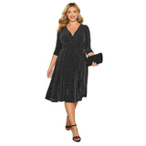 Women's Glitter Cocktail L-8XL Fashion Designer Midi Dresses (Plus Size)-black-L