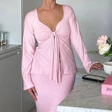 Women's Grunge Bow Tied Fashion Designer S-L Long-Sleeve Tops-Women's Fashion Designer Long-Sleeve Tops-Pink-Women&#x27;s fashion designer plus size clothes