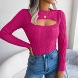 Women's Hallow Out Fashion Designer Knitted S-2XL Cardigans-Women's Fashion Designer Jerseys Tops-Rose Red-Women&#x27;s fashion designer plus size clothes