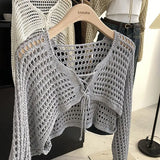 Women's Hallow Out Top Fashion Designer Knitted Cardigans-Women's Fashion Designer Jerseys Tops-Light Grey-Women&#x27;s fashion designer plus size clothes