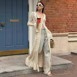 Women's Hallow Out Top S-L Fashion Designer Knitted See-through Cardigans-Women's Fashion Designer Jerseys Tops-International Women's Clothing