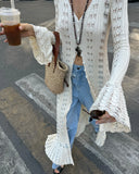 Women's Hallow Out Top S-L Fashion Designer Knitted See-through Cardigans-Women's Fashion Designer Jerseys Tops-International Women's Clothing