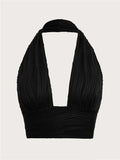 Women's Halter Backless Crop Tops Fashion Designer S-L Singlets-Women's Tops Fashion Designer Singlets-black-Women&#x27;s fashion designer plus size clothes