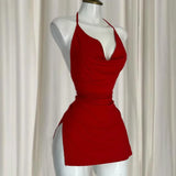 Women's Halter Backless Fashion Designer Mini S-XL Dresses (Short)