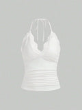 Women's Halter Crop Tank Tops Backless Fashion Designer S-L Singlets-Women's Tops Fashion Designer Singlets-International Women's Clothing