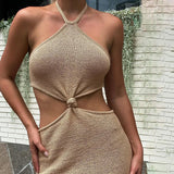 Women's Halter Neck Fashion Designer Slash Neck Dresses (Long)