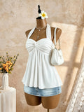 Women's Halter Twist Crop Tank Tops Fashion Designer S-L Singlets-Women's Tops Fashion Designer Singlets-International Women's Clothing