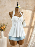 Women's Halter Twist Crop Tank Tops Fashion Designer S-L Singlets-Women's Tops Fashion Designer Singlets-International Women's Clothing