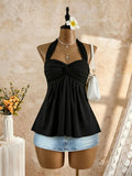 Women's Halter Twist Crop Tank Tops Fashion Designer S-L Singlets-Women's Tops Fashion Designer Singlets-International Women's Clothing